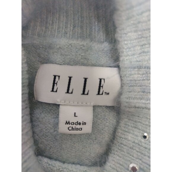 Elle women's blue long sleeve pearl embellished sweater, size L. - Picture 3 of 9